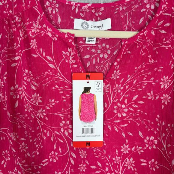 Cristina B Blouse Medium Floral Flowy Sheer Tunic Tank Tiered Cottage Feminine - Picture 5 of 12